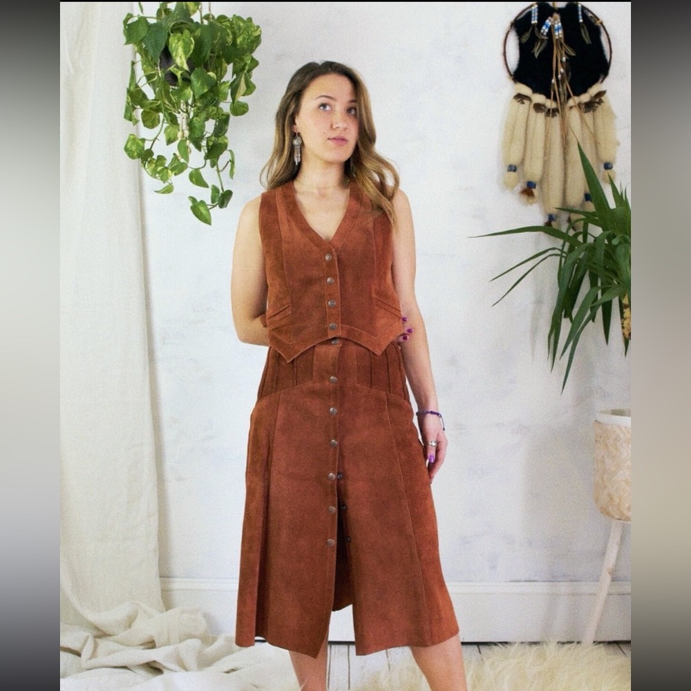 Suede vest and skirt co-ord set